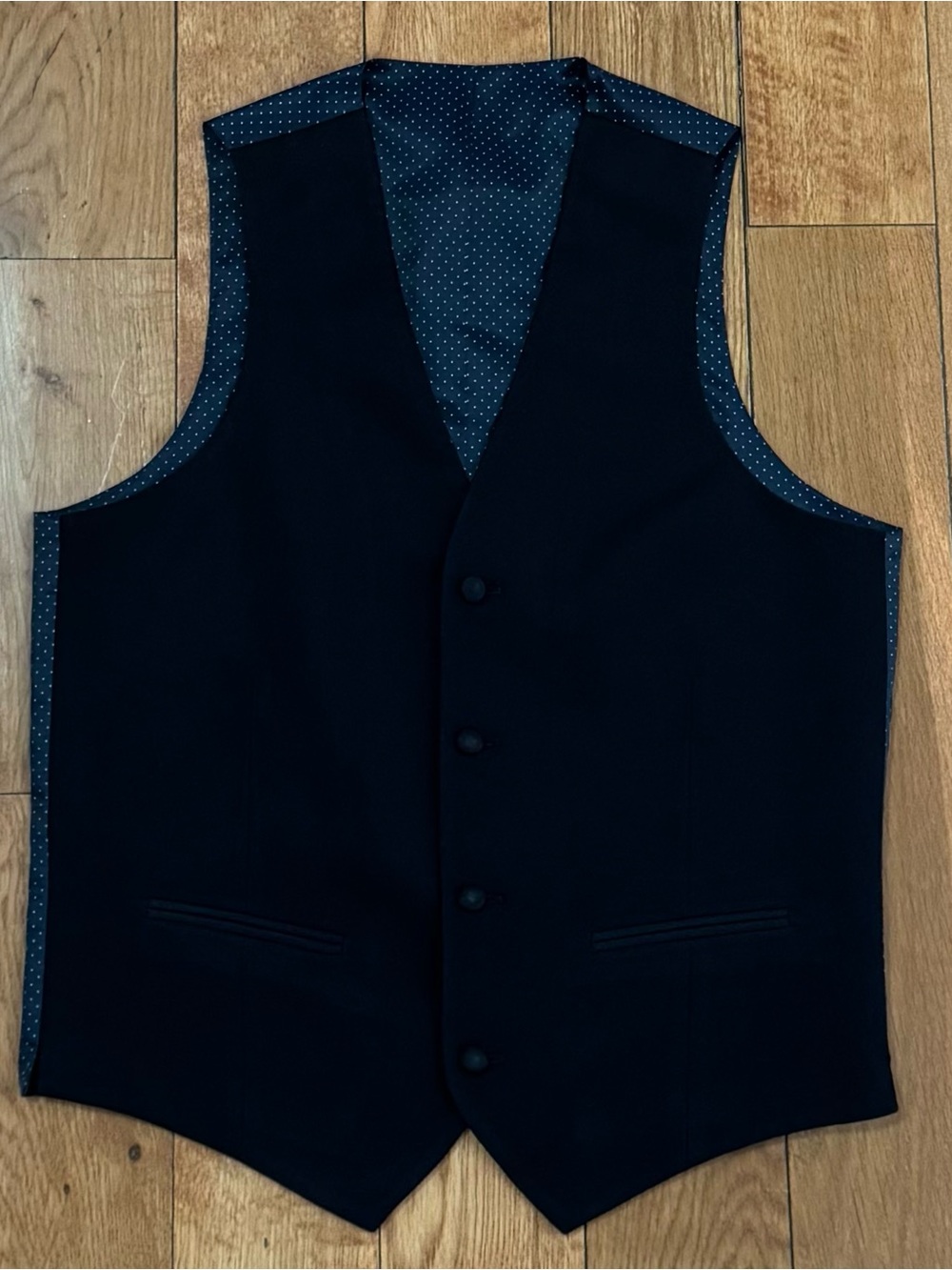 Alfani Slim Fit mens black dress vest size small navy micro-dot back lining.